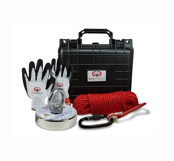 Brute Box 1000 lb Magnet Fishing Bundle -3.54 Magnet + Rope + Carabiner +  Glove